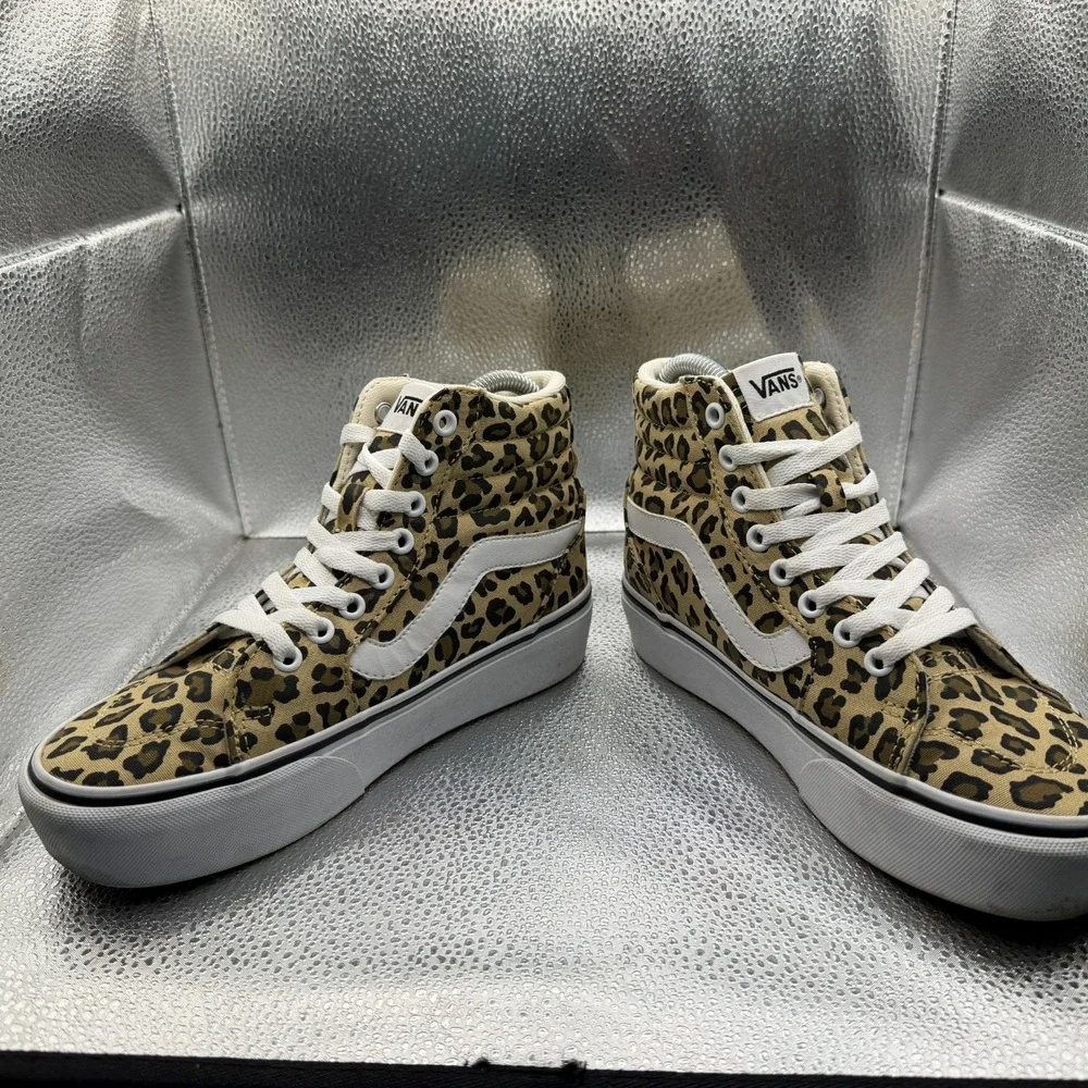 Size 6.5 Vans Filmore High White Womens Leopard Animal‎ Print Platform Sneakers